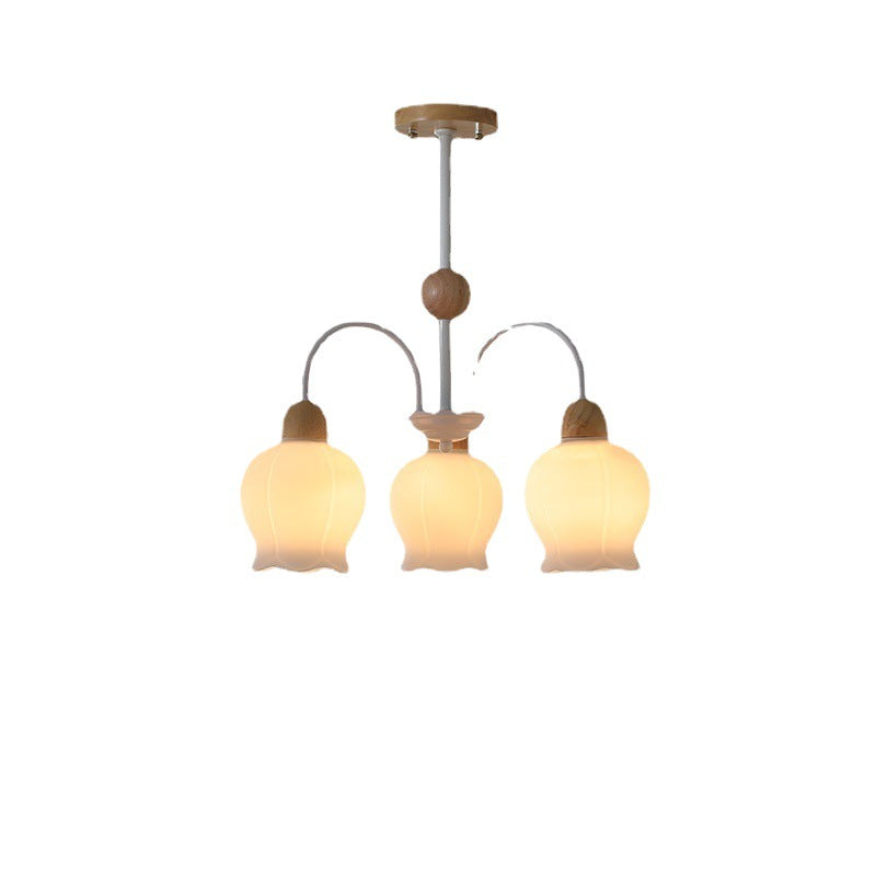 Traditional French Cream Belladonna Pumpkin Round Glass Iron 3/6/8-Light Chandelier For Living Room