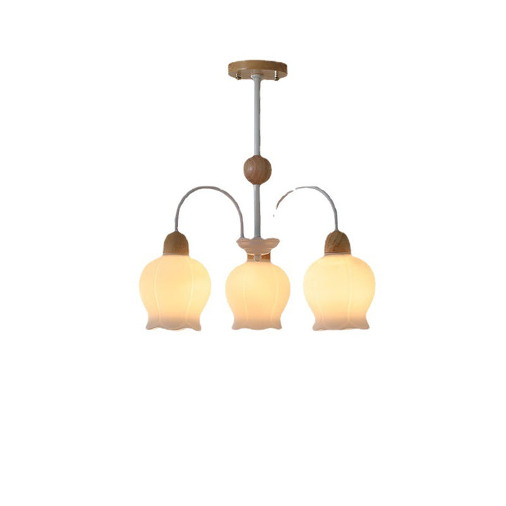 Traditional French Cream Belladonna Pumpkin Round Glass Iron 3/6/8-Light Chandelier For Living Room