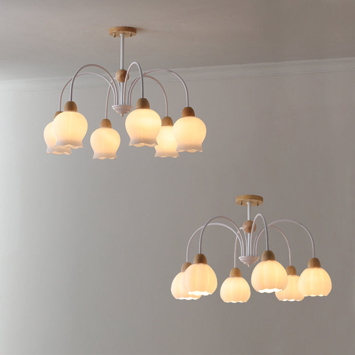 Traditional French Cream Belladonna Pumpkin Round Glass Iron 3/6/8-Light Chandelier For Living Room