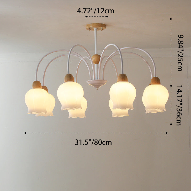 Traditional French Cream Belladonna Pumpkin Round Glass Iron 3/6/8-Light Chandelier For Living Room