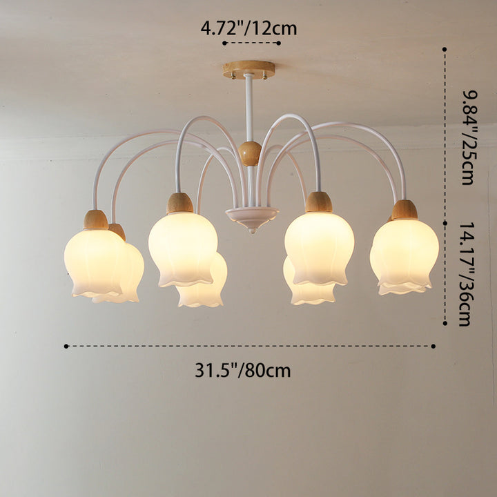Traditional French Cream Belladonna Pumpkin Round Glass Iron 3/6/8-Light Chandelier For Living Room