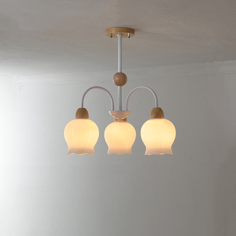 Traditional French Cream Belladonna Pumpkin Round Glass Iron 3/6/8-Light Chandelier For Living Room