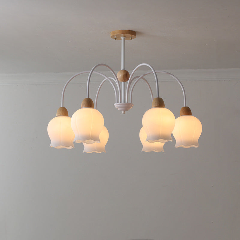 Traditional French Cream Belladonna Pumpkin Round Glass Iron 3/6/8-Light Chandelier For Living Room