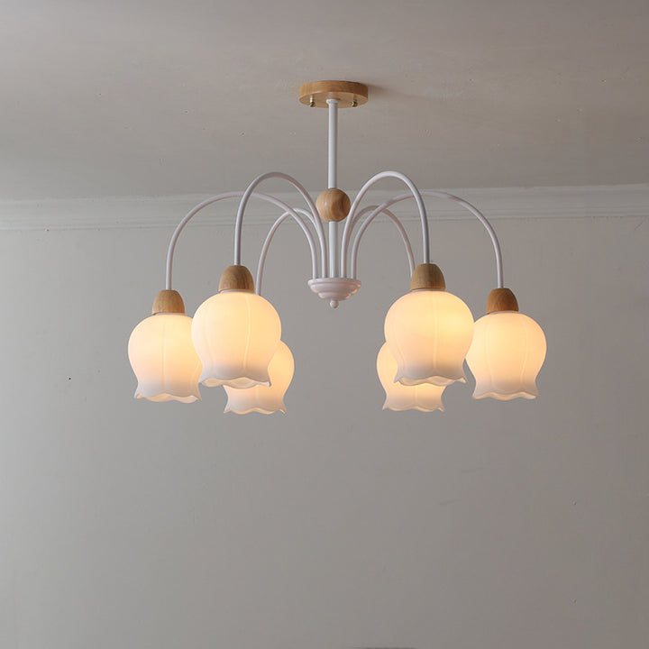 Traditional French Cream Belladonna Pumpkin Round Glass Iron 3/6/8-Light Chandelier For Living Room