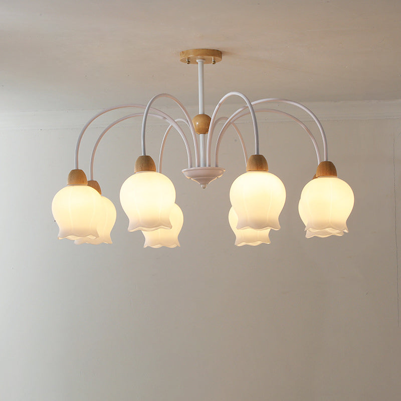 Traditional French Cream Belladonna Pumpkin Round Glass Iron 3/6/8-Light Chandelier For Living Room