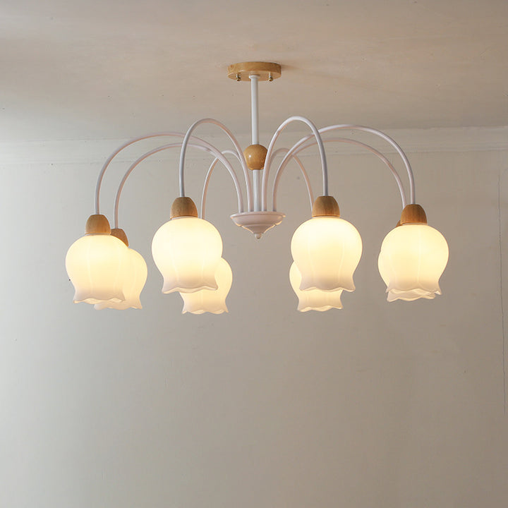 Traditional French Cream Belladonna Pumpkin Round Glass Iron 3/6/8-Light Chandelier For Living Room