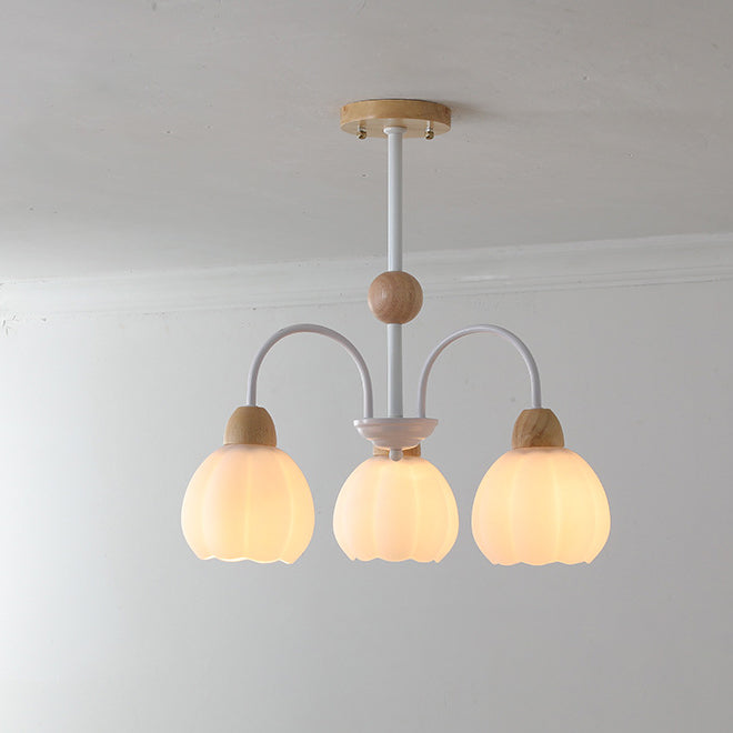 Traditional French Cream Belladonna Pumpkin Round Glass Iron 3/6/8-Light Chandelier For Living Room