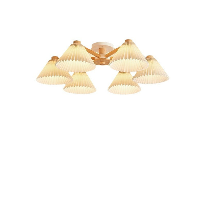 Plafonnier à 3/6 lumières avec matériel en bois et branches rondes à plis festonnés japonais traditionnels pour salon 