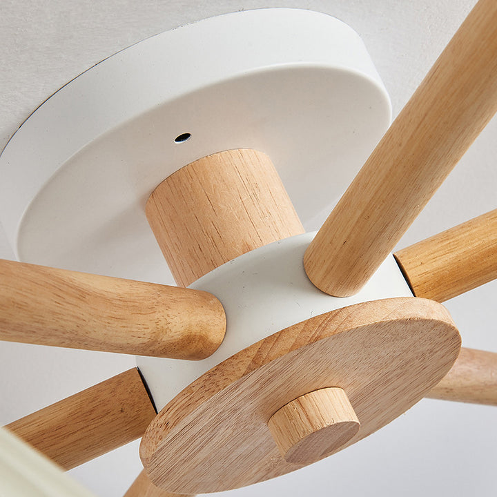 Plafonnier à 3/6 lumières avec matériel en bois et branches rondes à plis festonnés japonais traditionnels pour salon 