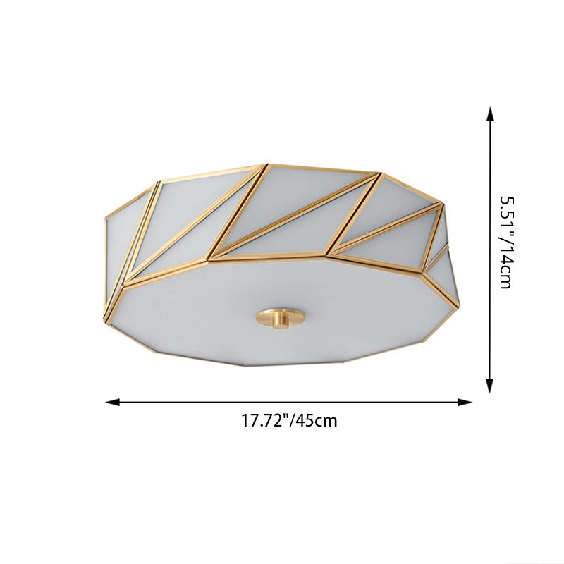 Contemporary Scandinavian Quadrilateral Polygonal Glass Copper 4-Light Flush Mount Ceiling Light For Living Room