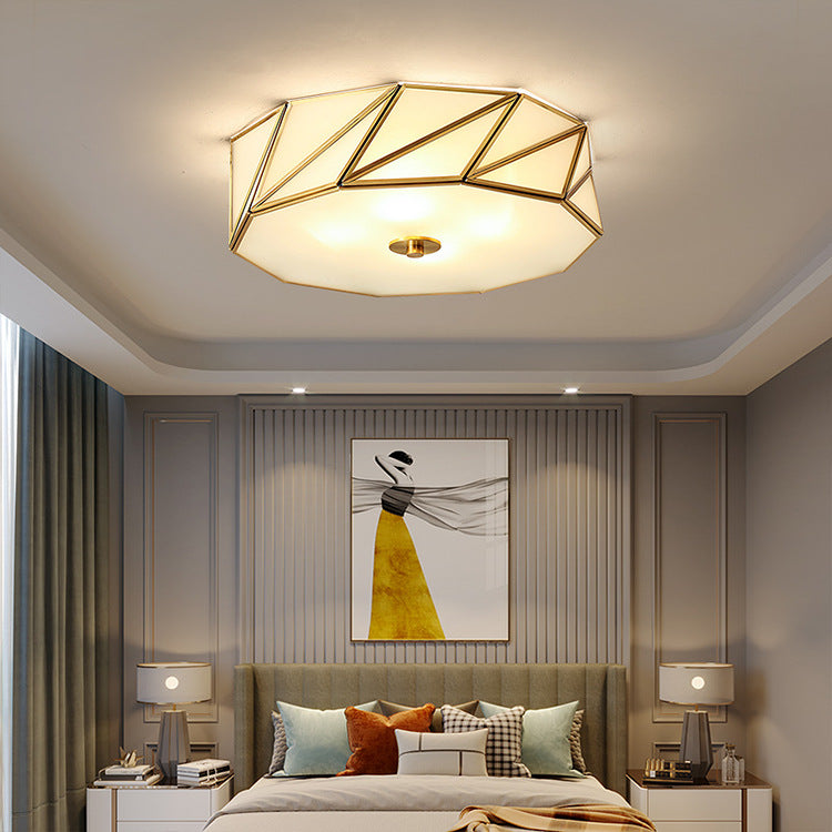 Contemporary Scandinavian Quadrilateral Polygonal Glass Copper 4-Light Flush Mount Ceiling Light For Living Room