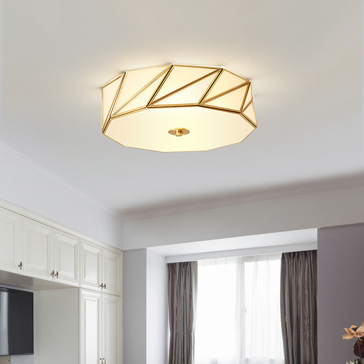 Contemporary Scandinavian Quadrilateral Polygonal Glass Copper 4-Light Flush Mount Ceiling Light For Living Room