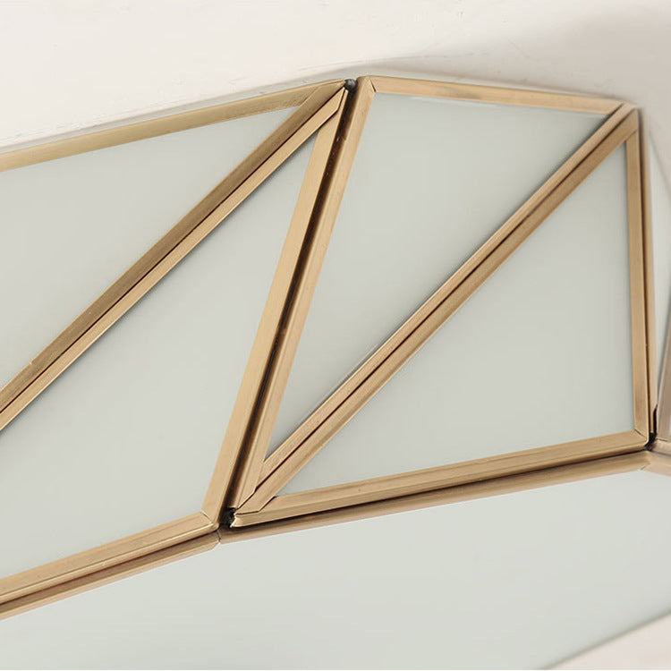 Plafonnier contemporain scandinave quadrilatère en verre et cuivre à 4 lumières pour salon 