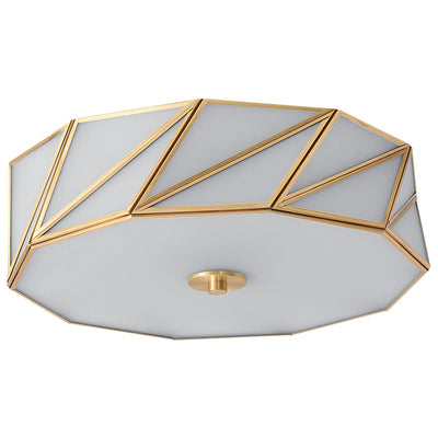 Contemporary Scandinavian Quadrilateral Polygonal Glass Copper 4-Light Flush Mount Ceiling Light For Living Room