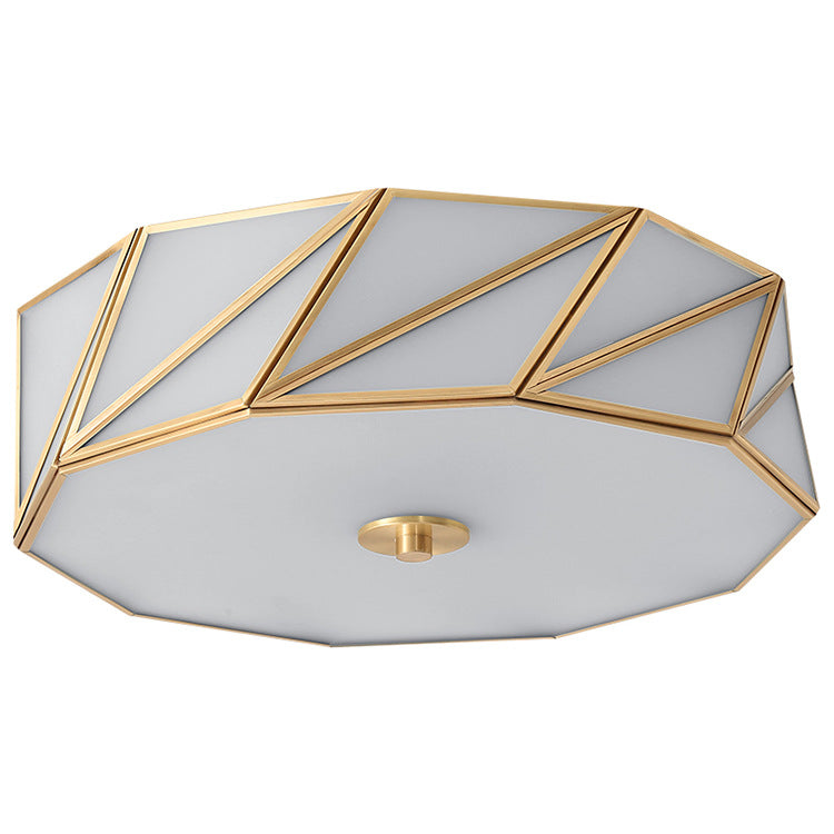 Contemporary Scandinavian Quadrilateral Polygonal Glass Copper 4-Light Flush Mount Ceiling Light For Living Room