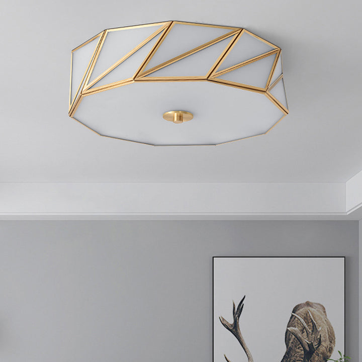 Plafonnier contemporain scandinave quadrilatère en verre et cuivre à 4 lumières pour salon 