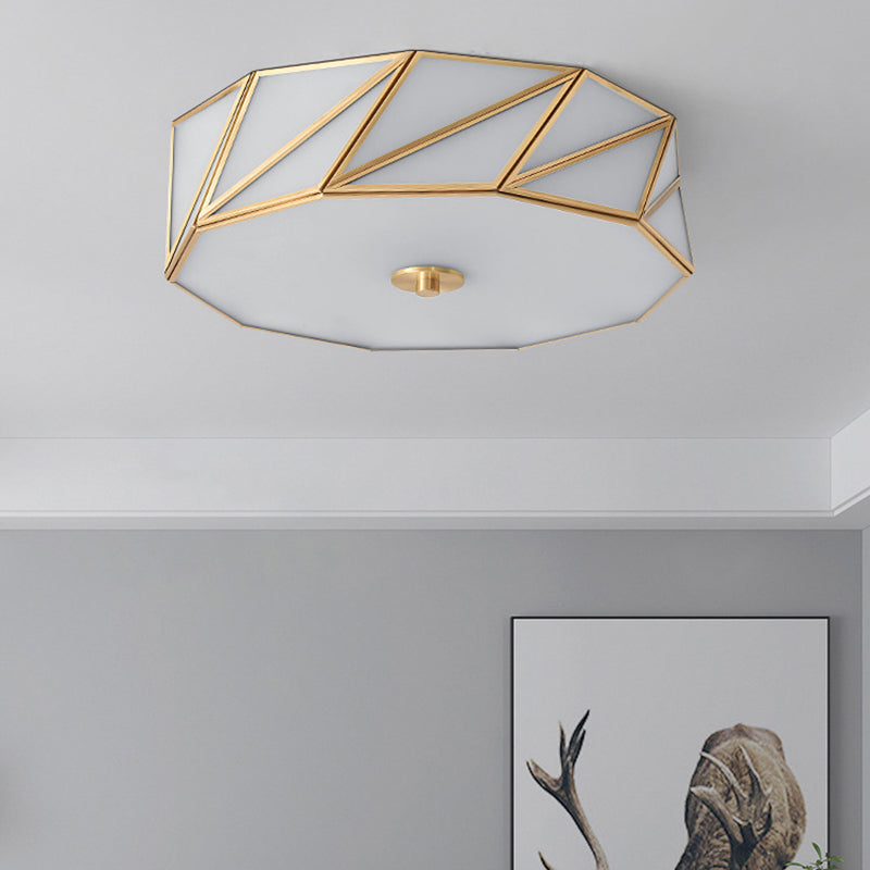 Contemporary Scandinavian Quadrilateral Polygonal Glass Copper 4-Light Flush Mount Ceiling Light For Living Room