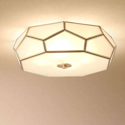 Contemporary Scandinavian Hexagonal Irregular Polygonal Glass Copper 3/4 Light Flush Mount Ceiling Light For Living Room