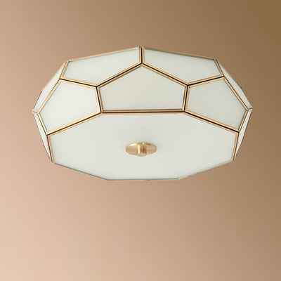 Contemporary Scandinavian Hexagonal Irregular Polygonal Glass Copper 3/4 Light Flush Mount Ceiling Light For Living Room