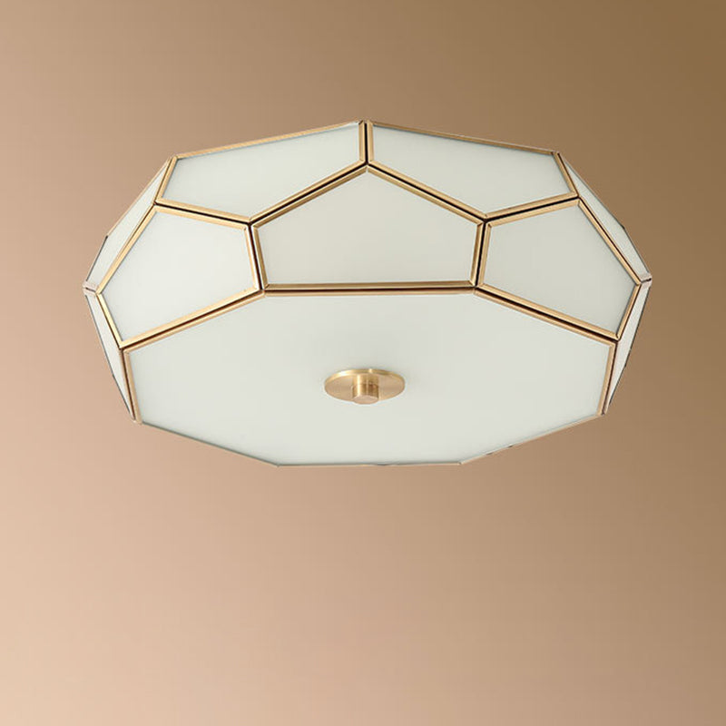 Contemporary Scandinavian Hexagonal Irregular Polygonal Glass Copper 3/4 Light Flush Mount Ceiling Light For Living Room