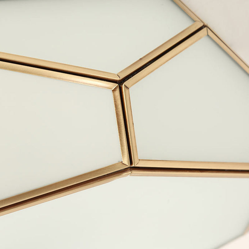 Contemporary Scandinavian Hexagonal Irregular Polygonal Glass Copper 3/4 Light Flush Mount Ceiling Light For Living Room