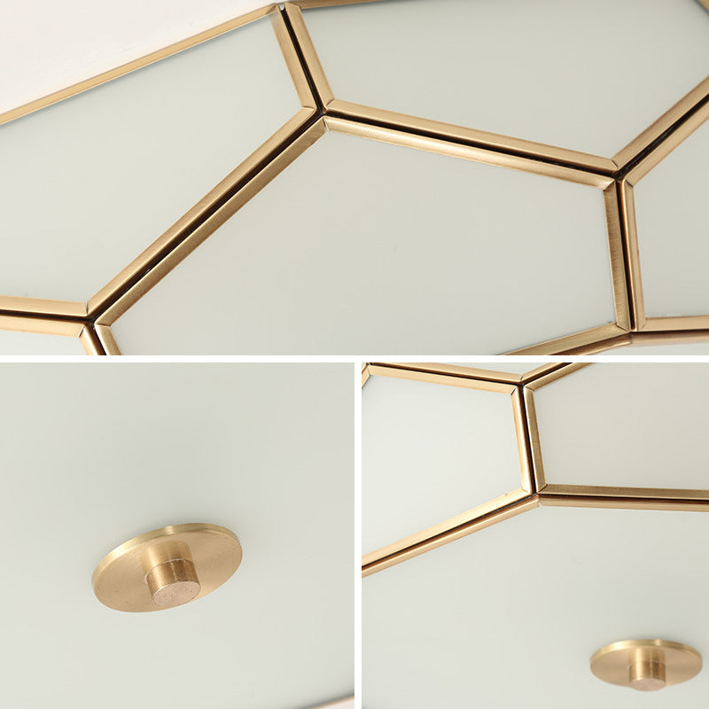 Contemporary Scandinavian Hexagonal Irregular Polygonal Glass Copper 3/4 Light Flush Mount Ceiling Light For Living Room