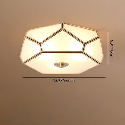Contemporary Scandinavian Hexagonal Irregular Polygonal Glass Copper 3/4 Light Flush Mount Ceiling Light For Living Room