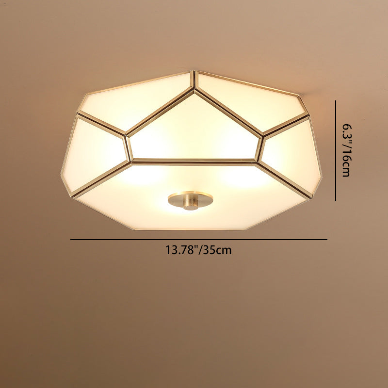 Contemporary Scandinavian Hexagonal Irregular Polygonal Glass Copper 3/4 Light Flush Mount Ceiling Light For Living Room