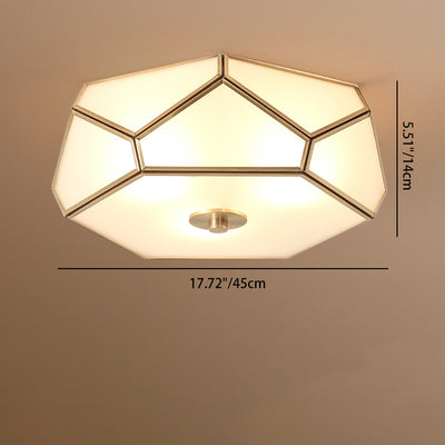 Contemporary Scandinavian Hexagonal Irregular Polygonal Glass Copper 3/4 Light Flush Mount Ceiling Light For Living Room