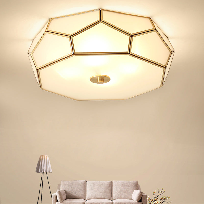 Contemporary Scandinavian Hexagonal Irregular Polygonal Glass Copper 3/4 Light Flush Mount Ceiling Light For Living Room