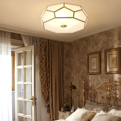 Contemporary Scandinavian Hexagonal Irregular Polygonal Glass Copper 3/4 Light Flush Mount Ceiling Light For Living Room