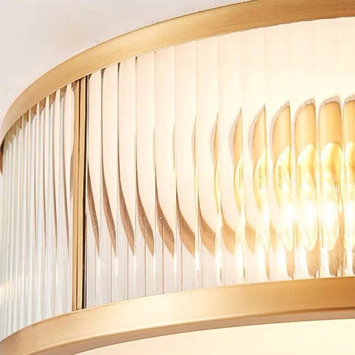 Plafonnier traditionnel rustique rond en verre droit vieilli cuivre 3/4 lumières pour salon 