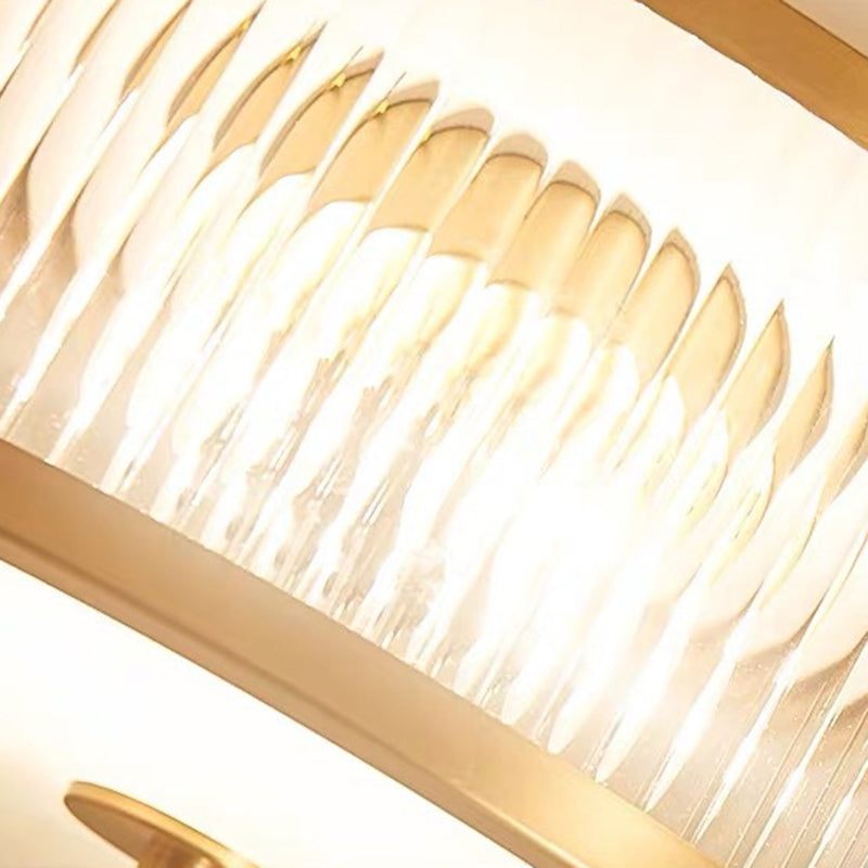 Plafonnier traditionnel rustique rond en verre droit vieilli cuivre 3/4 lumières pour salon 