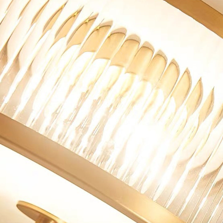 Plafonnier traditionnel rustique rond en verre droit vieilli cuivre 3/4 lumières pour salon 