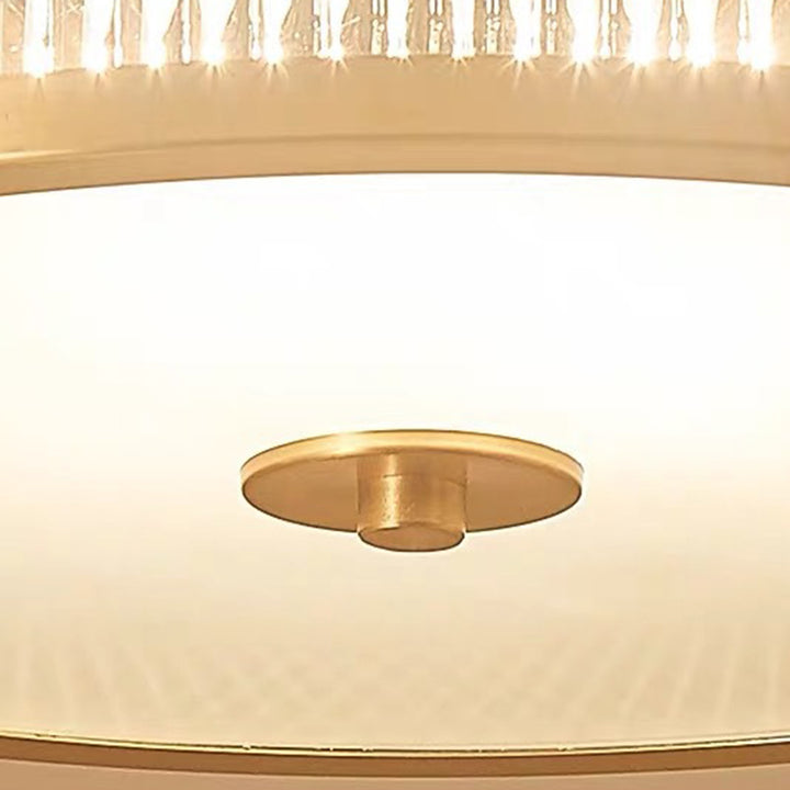 Plafonnier traditionnel rustique rond en verre droit vieilli cuivre 3/4 lumières pour salon 