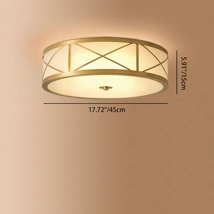 Plafonnier traditionnel rustique rond en verre droit vieilli cuivre 3/4 lumières pour salon 