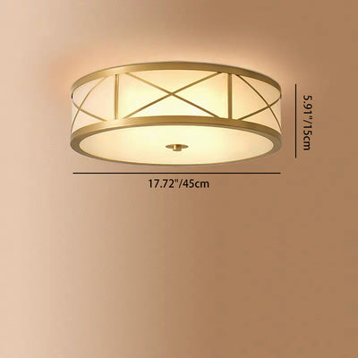 Traditional Rustic Round Distressed Straight Glass Copper 3/4 Light Flush Mount Ceiling Light For Living Room