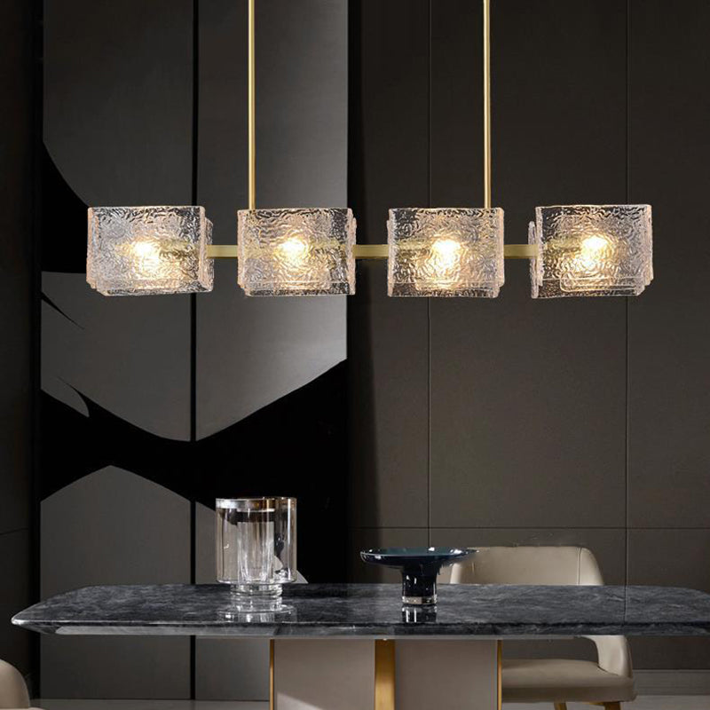 Modern Luxury Round Square Frame Long Glass Iron 4/6/8/10 Light Chandelier Island Light For Living Room