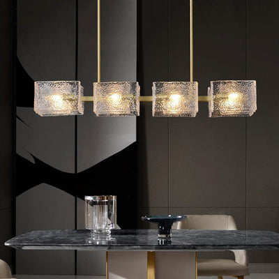 Modern Luxury Round Square Frame Long Glass Iron 4/6/8/10 Light Chandelier Island Light For Living Room