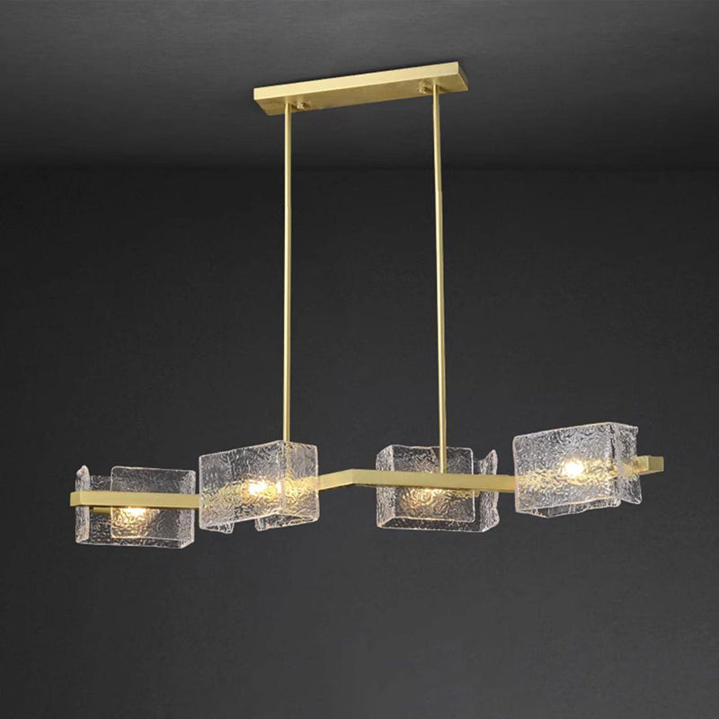 Modern Luxury Round Square Frame Long Glass Iron 4/6/8/10 Light Chandelier Island Light For Living Room