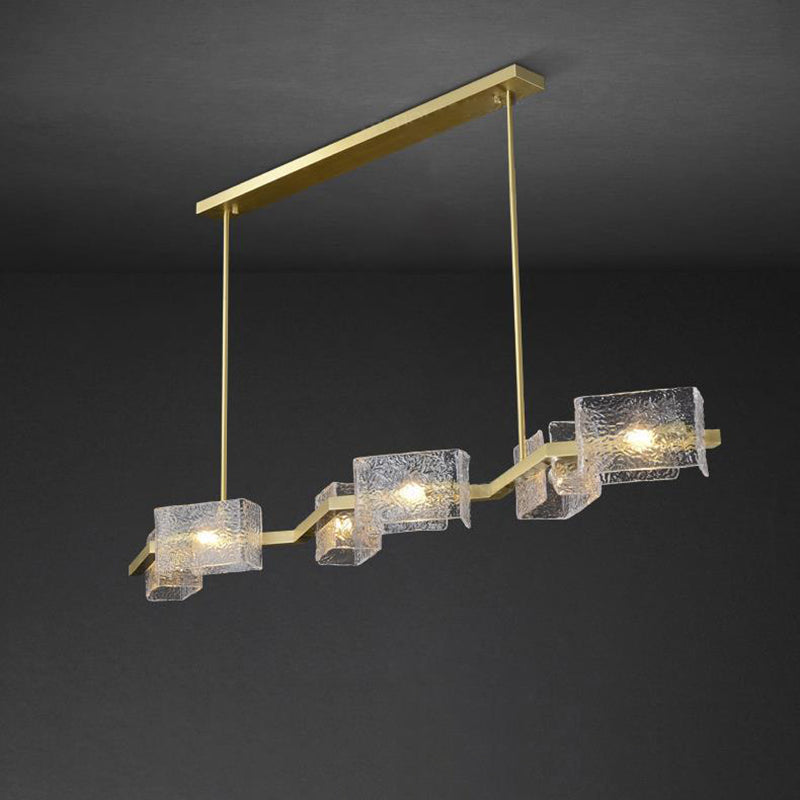 Modern Luxury Round Square Frame Long Glass Iron 4/6/8/10 Light Chandelier Island Light For Living Room