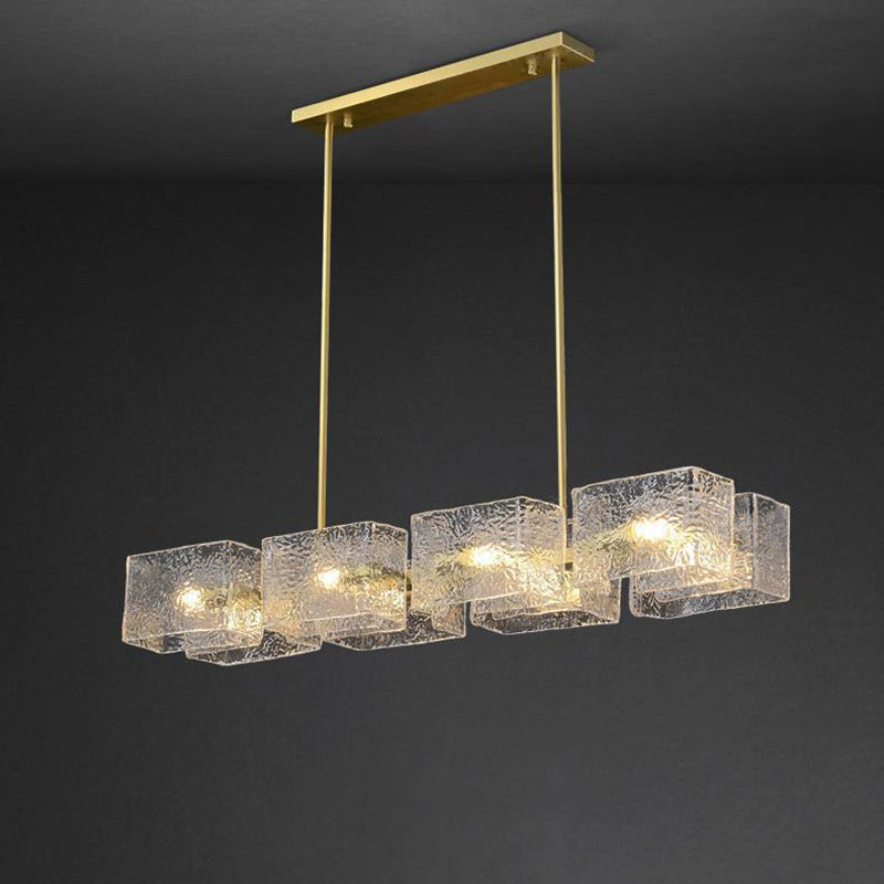 Modern Luxury Round Square Frame Long Glass Iron 4/6/8/10 Light Chandelier Island Light For Living Room