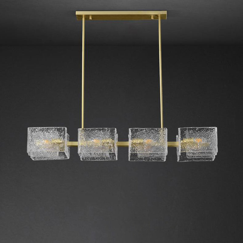 Modern Luxury Round Square Frame Long Glass Iron 4/6/8/10 Light Chandelier Island Light For Living Room