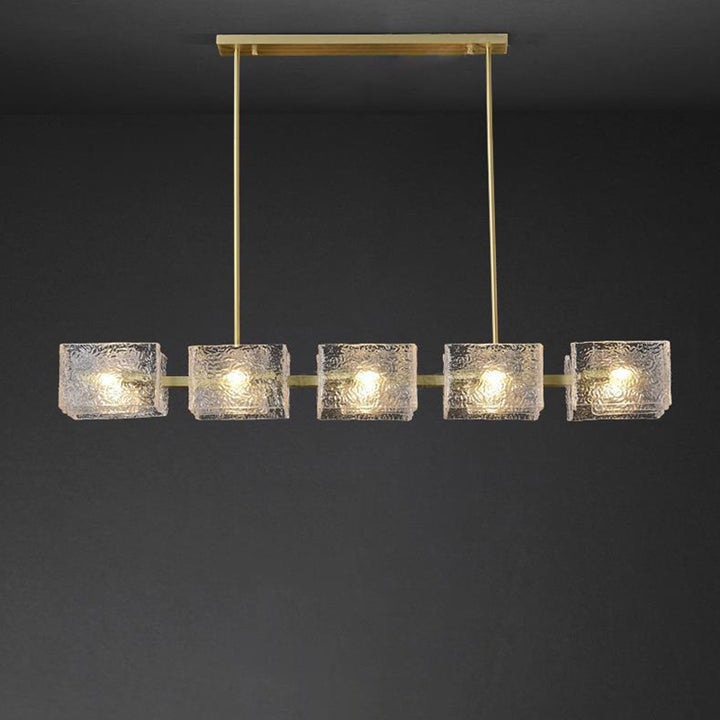 Modern Luxury Round Square Frame Long Glass Iron 4/6/8/10 Light Chandelier Island Light For Living Room