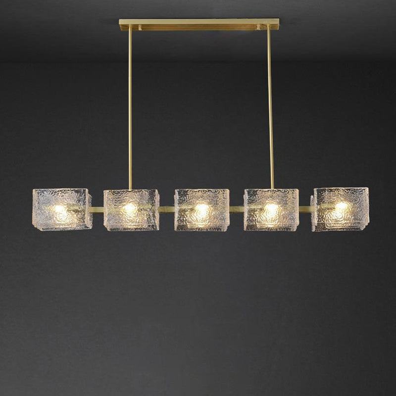 Modern Luxury Round Square Frame Long Glass Iron 4/6/8/10 Light Chandelier Island Light For Living Room