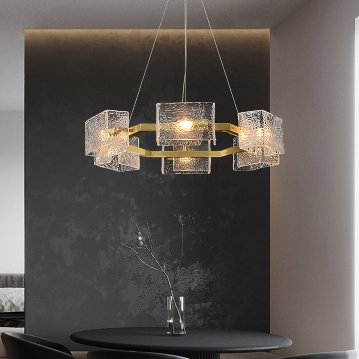 Moderne Luxus Runde Quadrat Rahmen Lange Glas Eisen 4/6/8/10 Licht Kronleuchter Insel Licht Für Wohnzimmer 