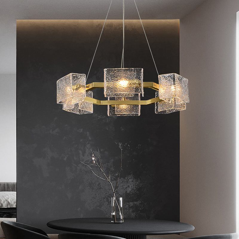 Modern Luxury Round Square Frame Long Glass Iron 4/6/8/10 Light Chandelier Island Light For Living Room