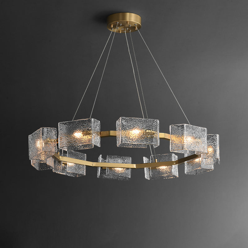 Modern Luxury Round Square Frame Long Glass Iron 4/6/8/10 Light Chandelier Island Light For Living Room