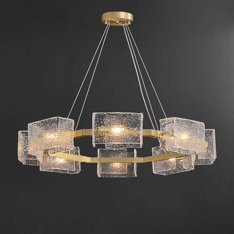 Modern Luxury Round Square Frame Long Glass Iron 4/6/8/10 Light Chandelier Island Light For Living Room