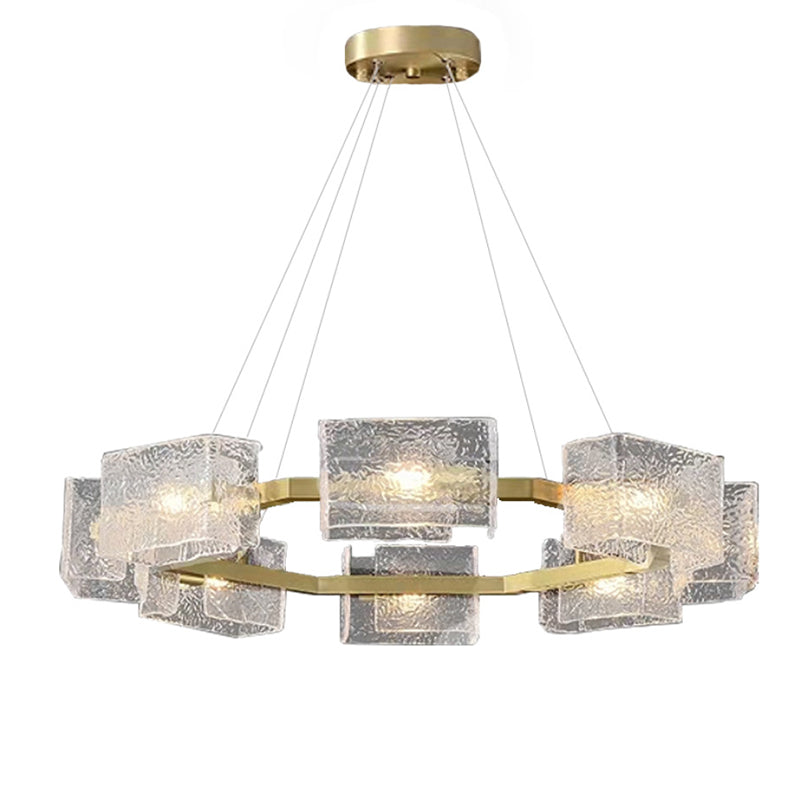 Modern Luxury Round Square Frame Long Glass Iron 4/6/8/10 Light Chandelier Island Light For Living Room